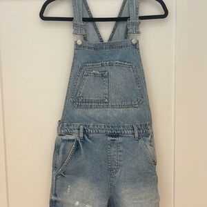 Top shop distressed denim overall shorts